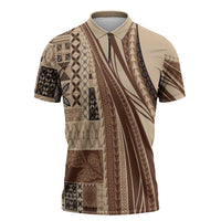 Pasifika Women's Day - Samoa Siapo Malu Tattoo Inspired Zipper Polo Shirt Beige
