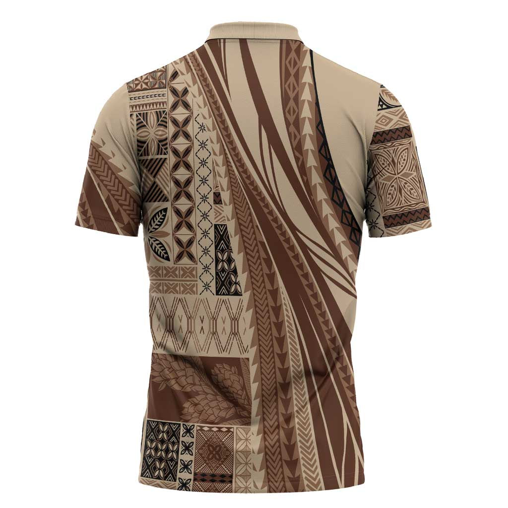 Pasifika Women's Day - Samoa Siapo Malu Tattoo Inspired Zipper Polo Shirt Beige