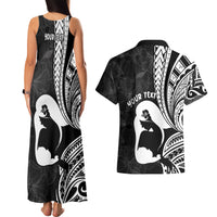 Mother's Day Couples Matching Tank Maxi Dress and Hawaiian Shirt Polynesia Vintage Hibiscus - Black