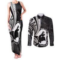 Mother's Day Couples Matching Tank Maxi Dress and Long Sleeve Button Shirt Polynesia Vintage Hibiscus - Black LT7 Black - Polynesian Pride
