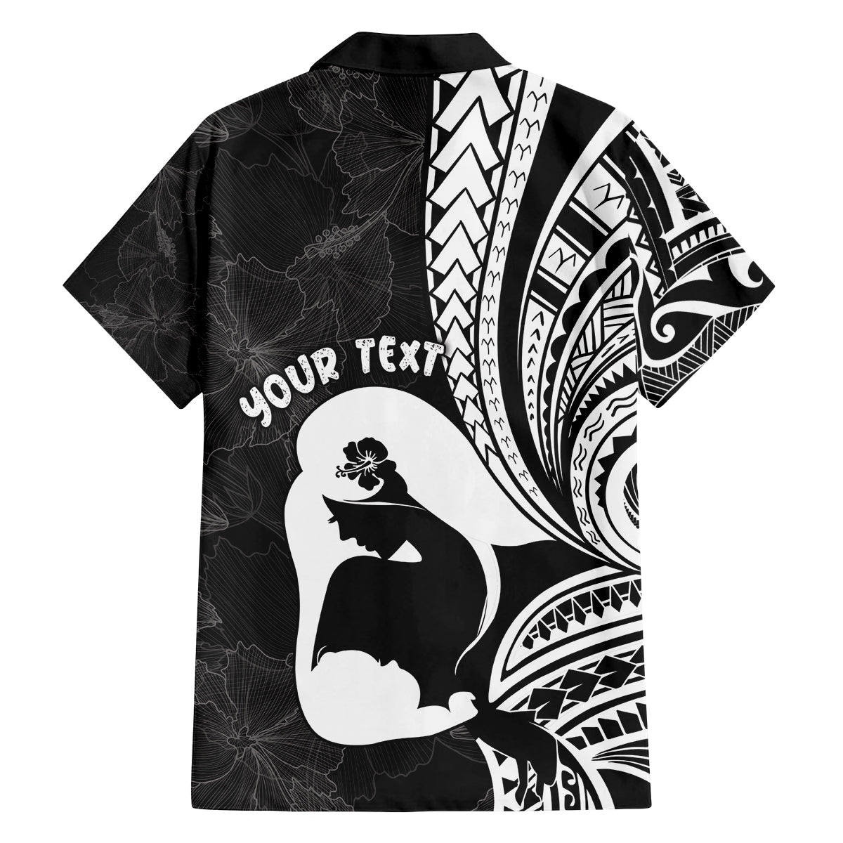 Mother's Day Family Matching Off Shoulder Short Dress and Hawaiian Shirt Polynesia Vintage Hibiscus - Black