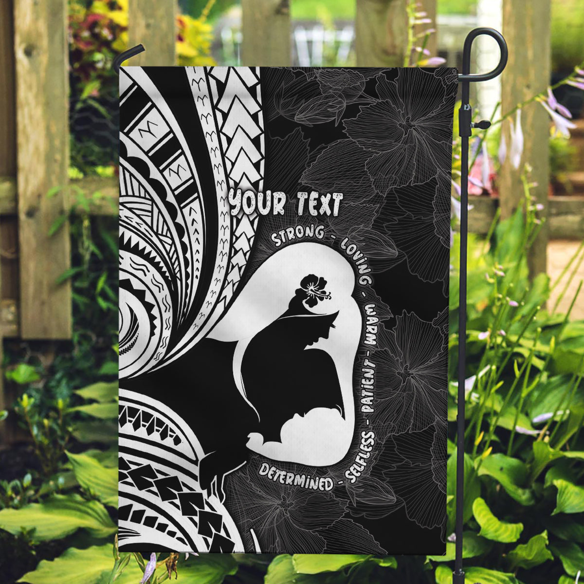 Mother's Day Garden Flag Polynesia Vintage Hibiscus - Black