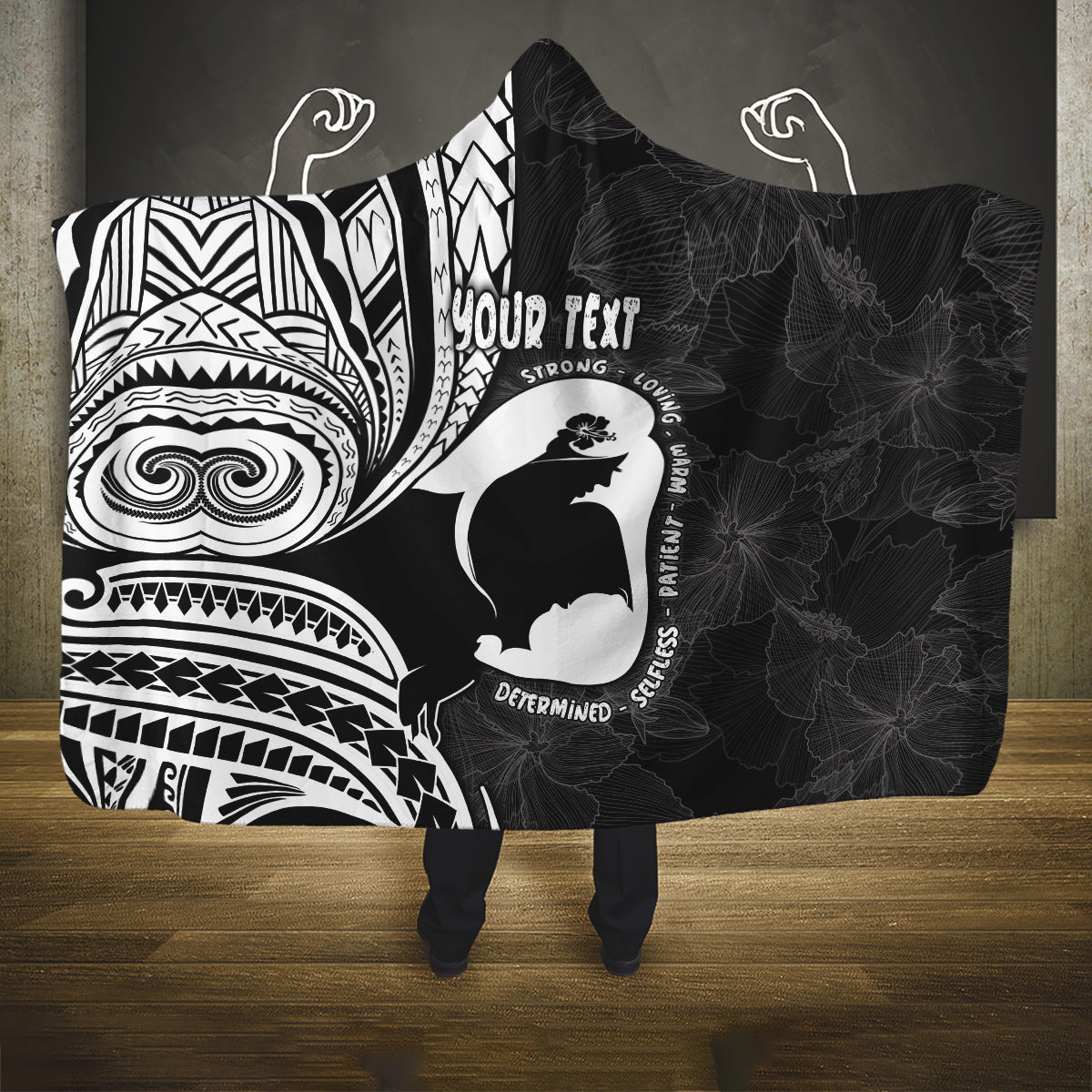 Mother's Day Hooded Blanket Polynesia Vintage Hibiscus - Black LT7 One Size Black - Polynesian Pride