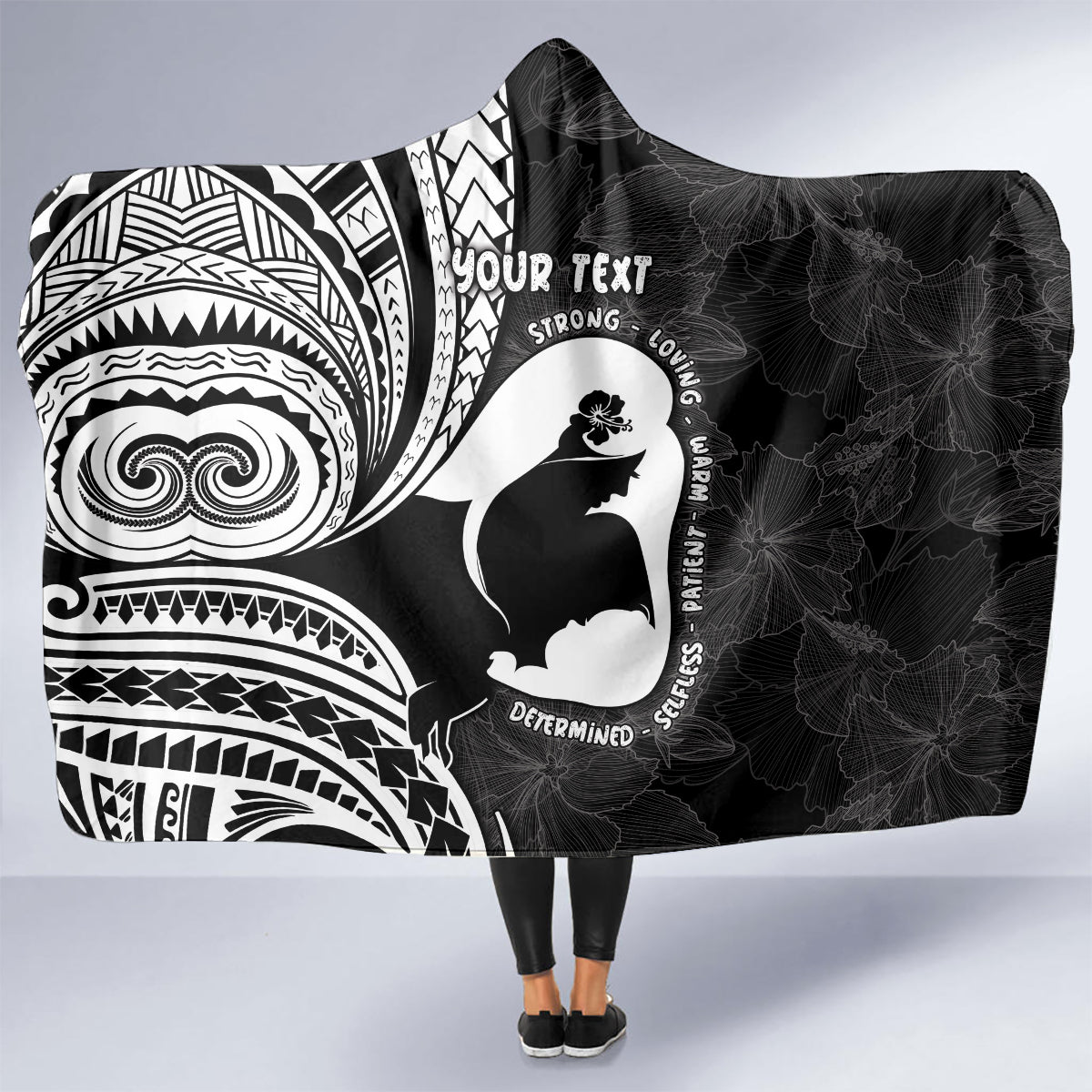 Mother's Day Hooded Blanket Polynesia Vintage Hibiscus - Black LT7 - Polynesian Pride