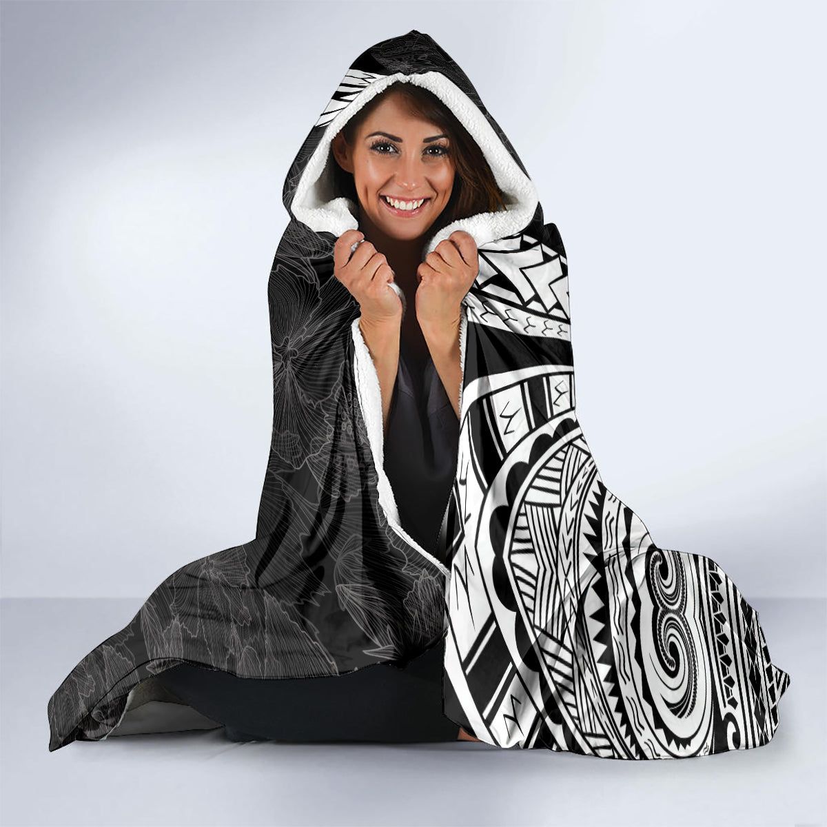 Mother's Day Hooded Blanket Polynesia Vintage Hibiscus - Black LT7 - Polynesian Pride