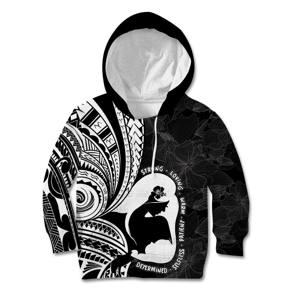 Mother's Day Kid Hoodie Polynesia Vintage Hibiscus - Black