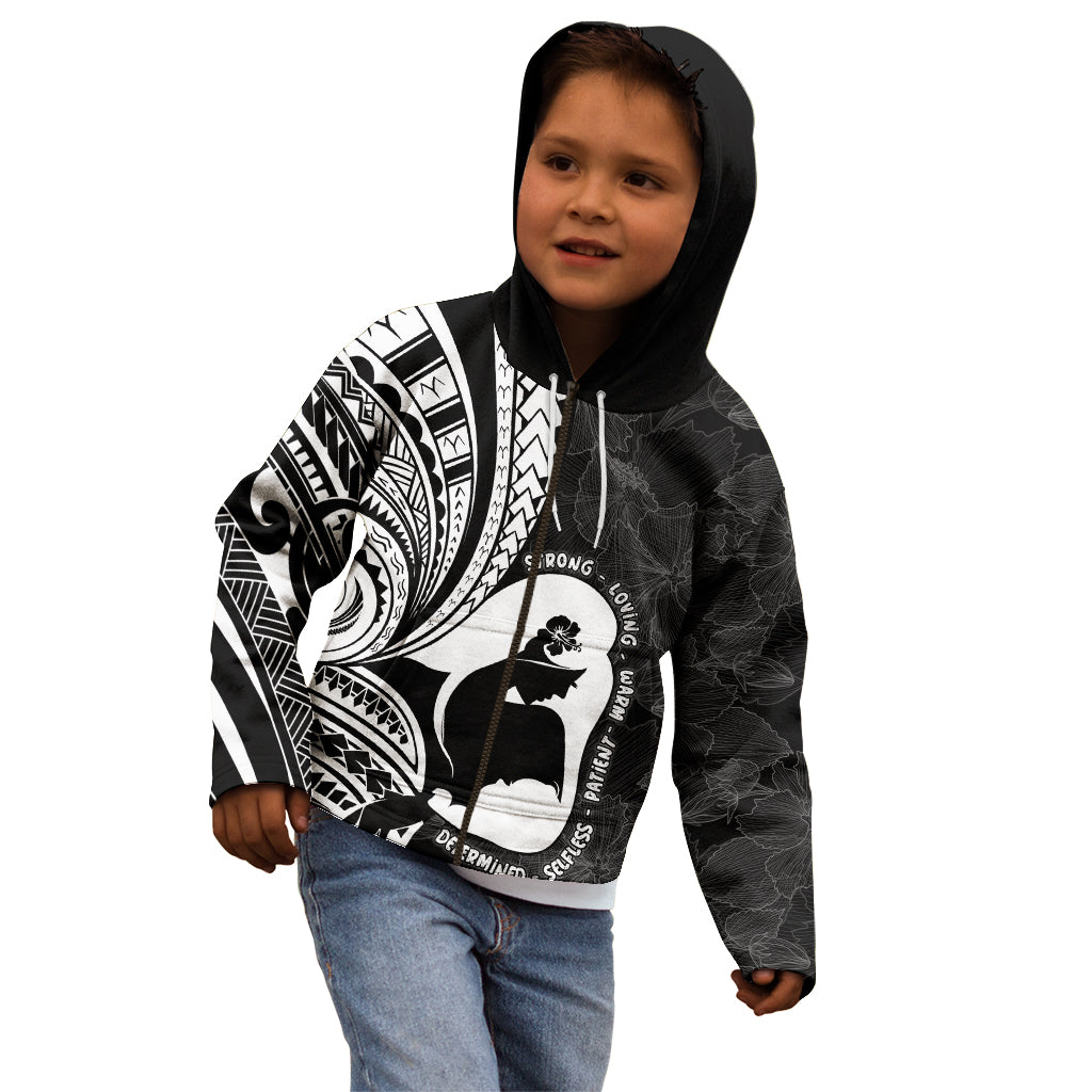 Mother's Day Kid Hoodie Polynesia Vintage Hibiscus - Black