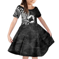 Mother's Day Kid Short Sleeve Dress Polynesia Vintage Hibiscus - Black LT7 KID Black - Polynesian Pride