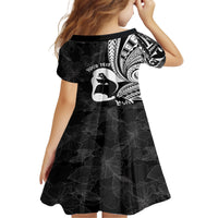 Mother's Day Kid Short Sleeve Dress Polynesia Vintage Hibiscus - Black LT7 - Polynesian Pride