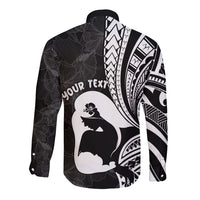 Mother's Day Long Sleeve Button Shirt Polynesia Vintage Hibiscus - Black