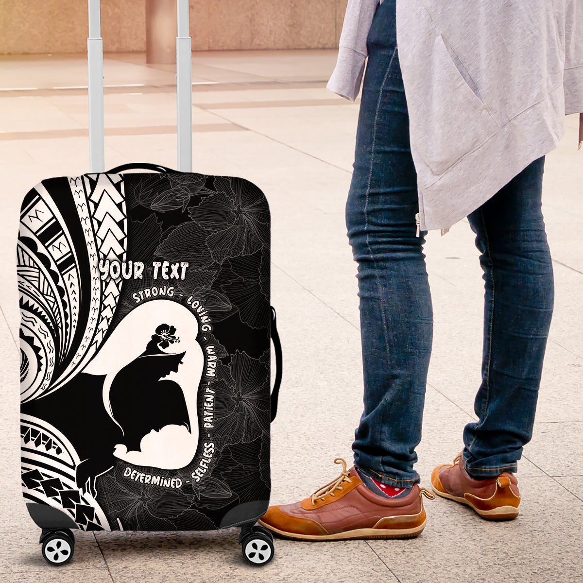 Mother's Day Luggage Cover Polynesia Vintage Hibiscus - Black