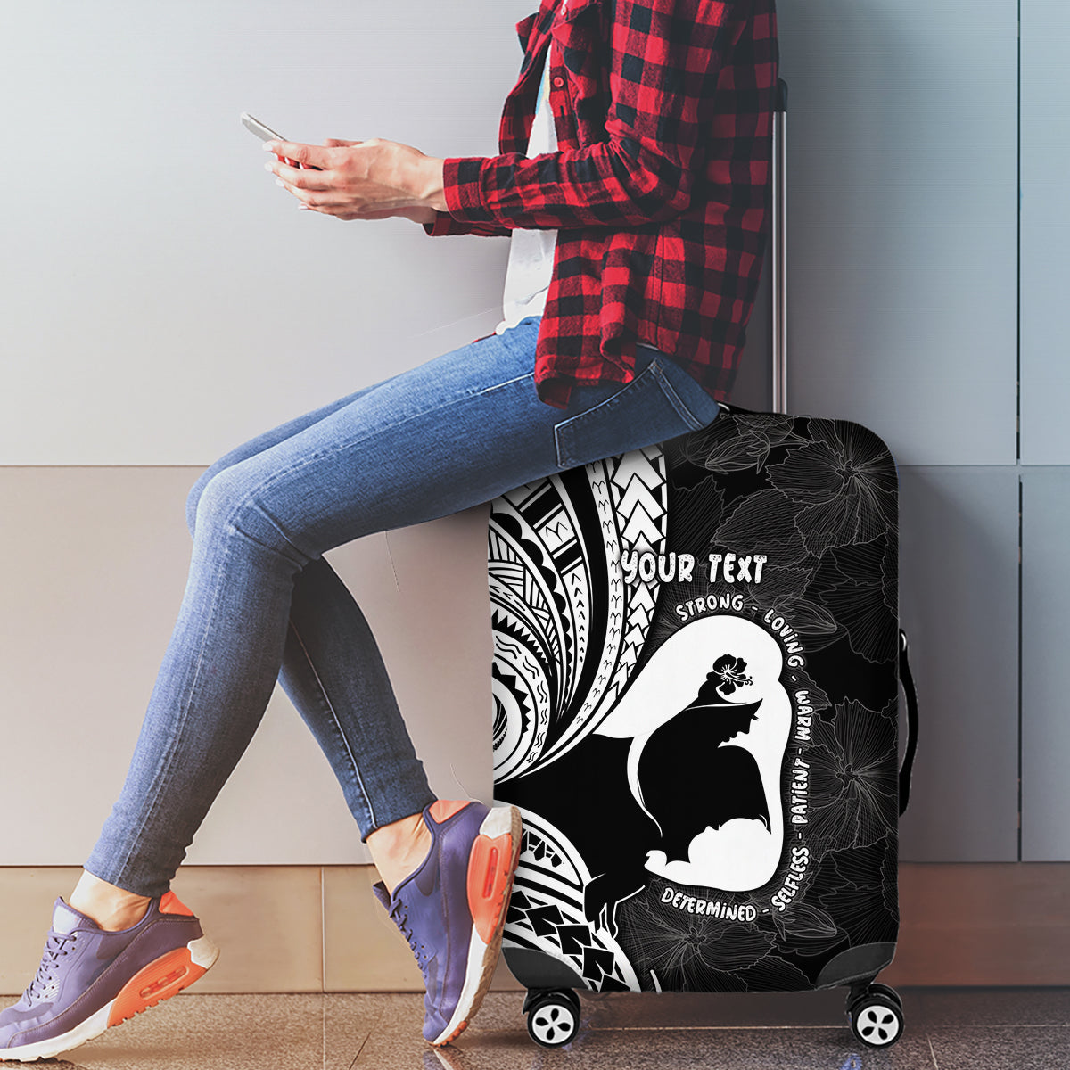 Mother's Day Luggage Cover Polynesia Vintage Hibiscus - Black