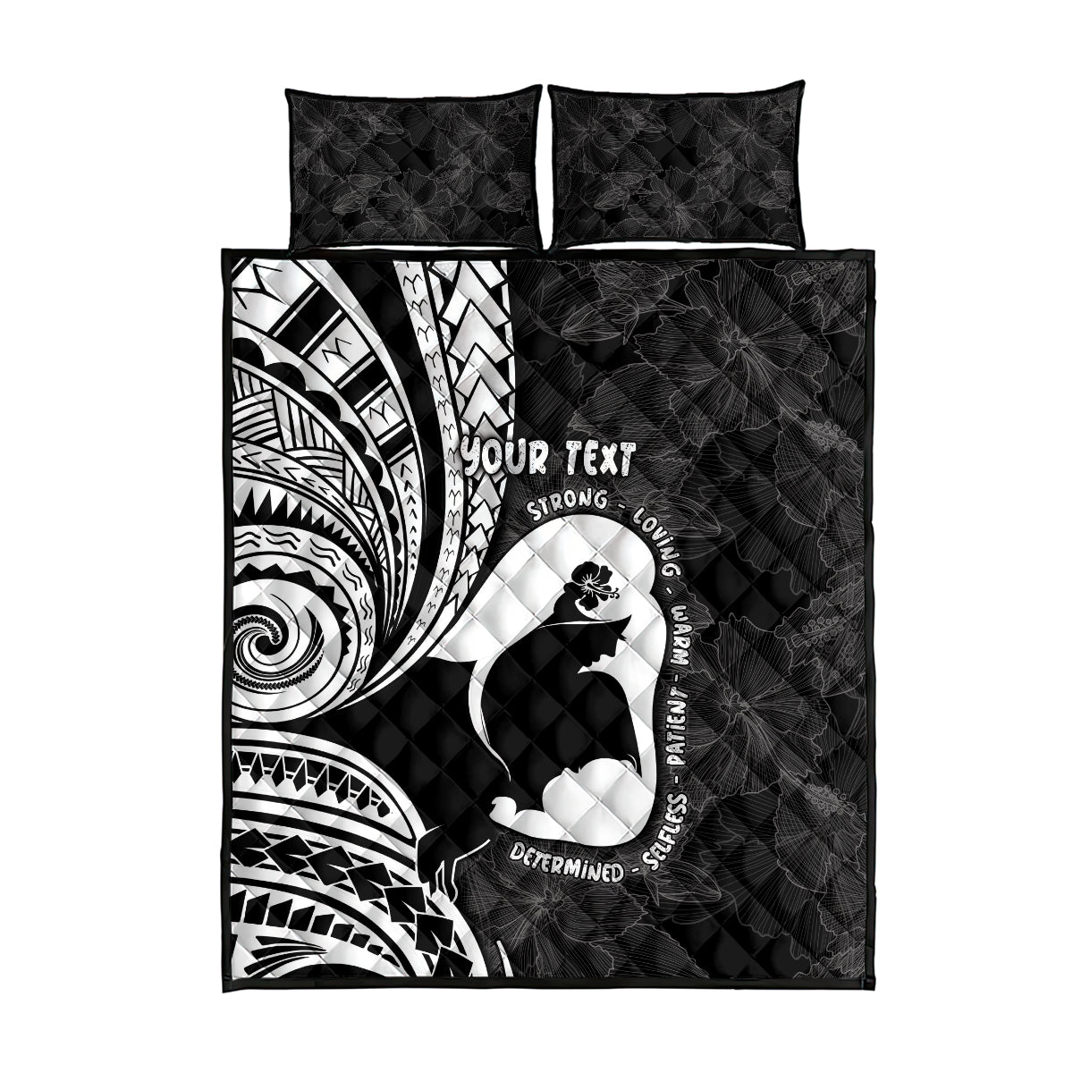 Mother's Day Quilt Bed Set Polynesia Vintage Hibiscus - Black LT7 - Polynesian Pride