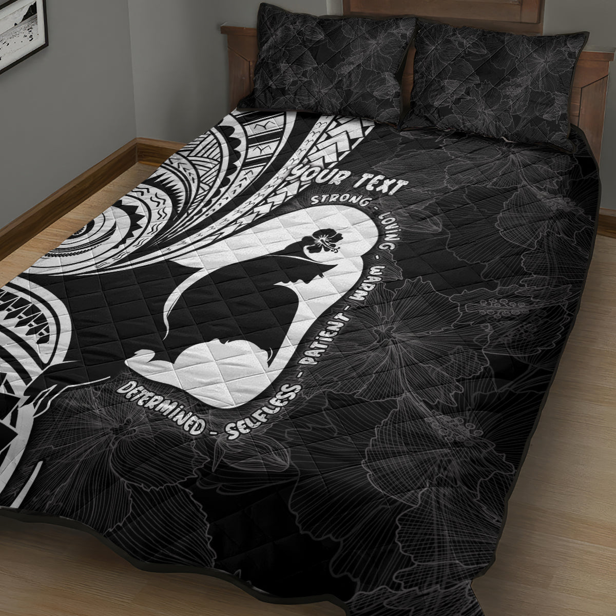 Mother's Day Quilt Bed Set Polynesia Vintage Hibiscus - Black LT7 - Polynesian Pride