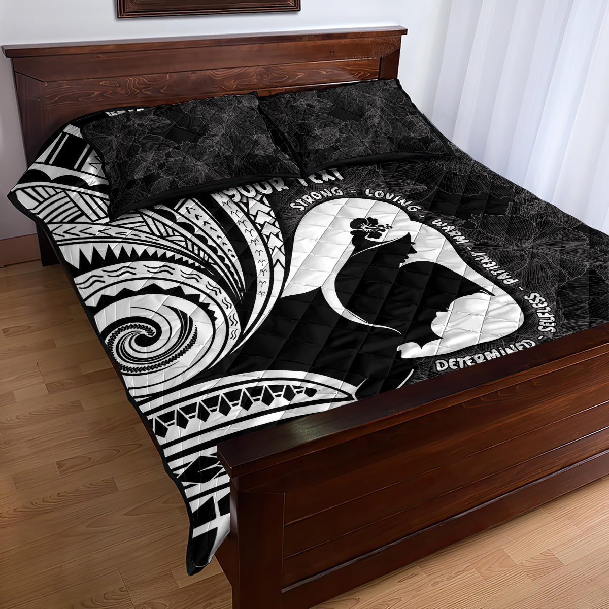 Mother's Day Quilt Bed Set Polynesia Vintage Hibiscus - Black LT7 - Polynesian Pride