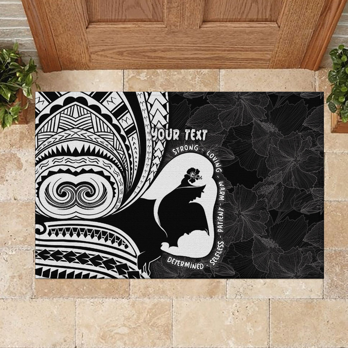 Mother's Day Rubber Doormat Polynesia Vintage Hibiscus - Black LT7 - Polynesian Pride