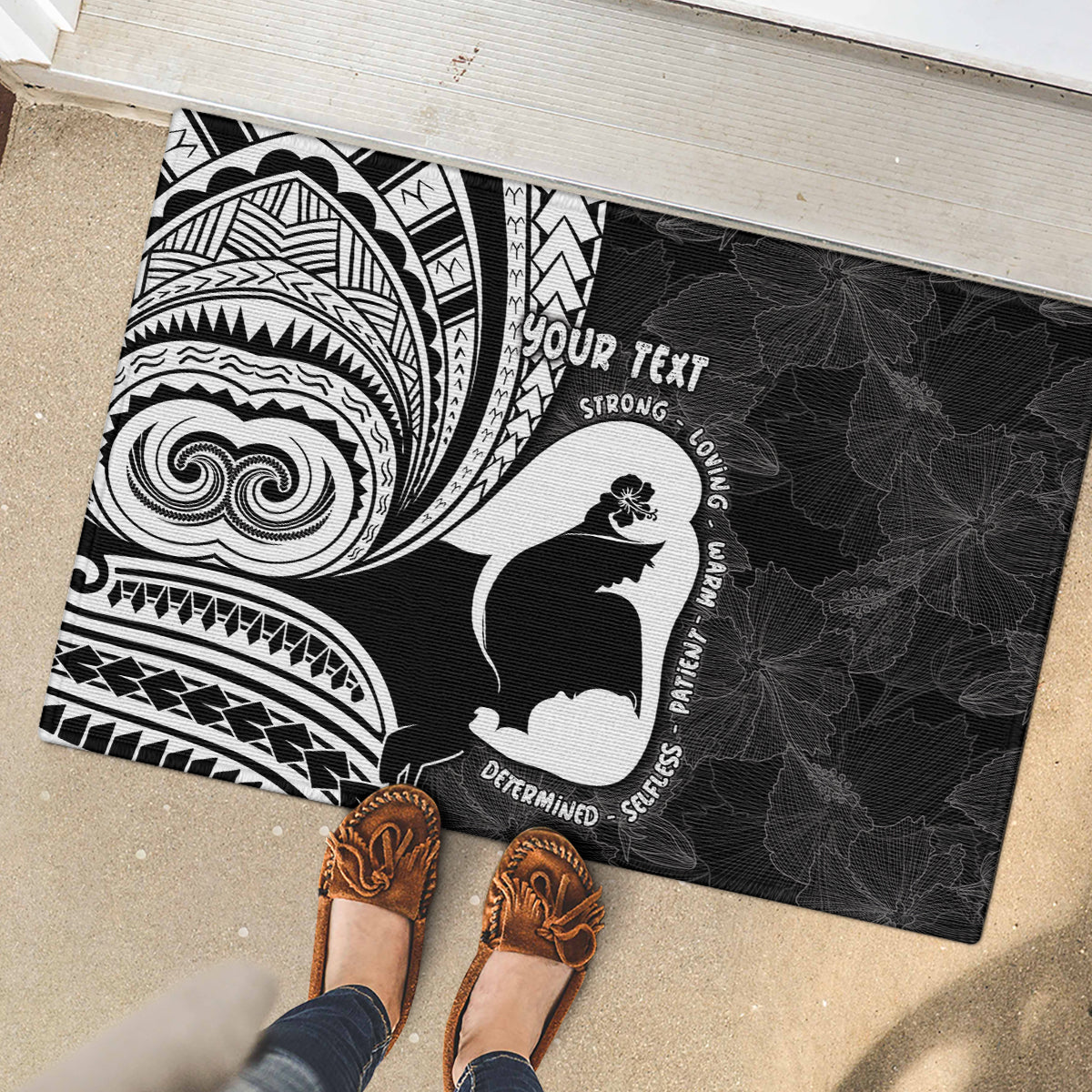 Mother's Day Rubber Doormat Polynesia Vintage Hibiscus - Black LT7 - Polynesian Pride