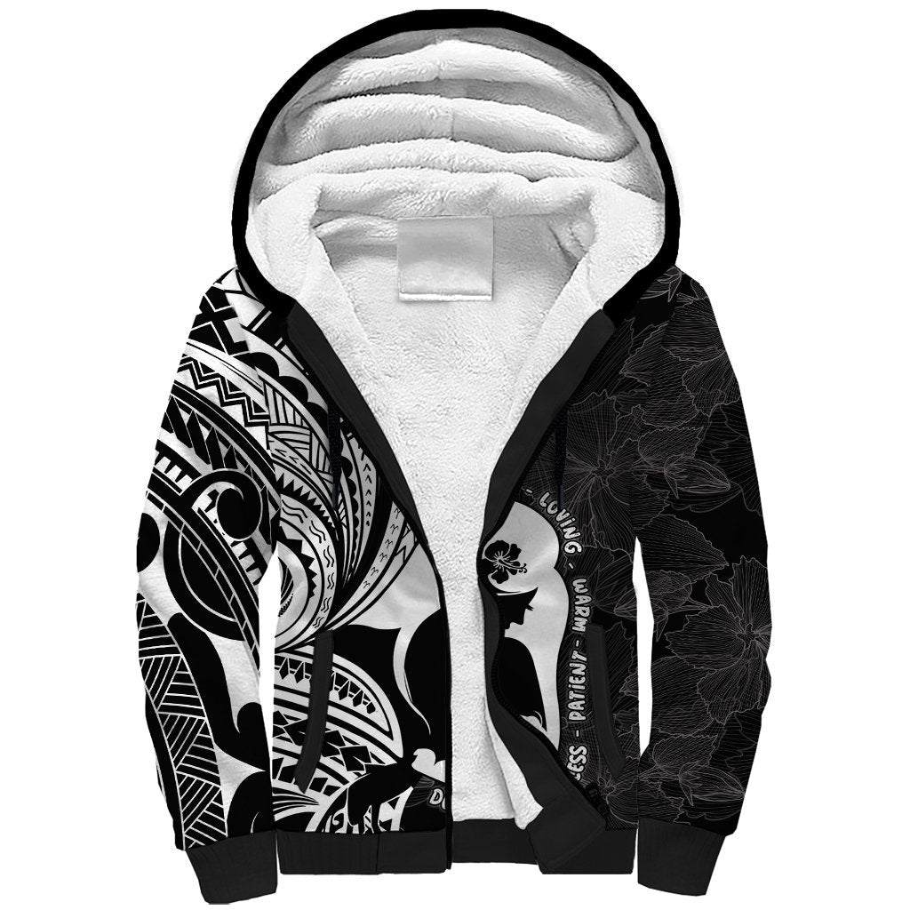 Mother's Day Sherpa Hoodie Polynesia Vintage Hibiscus - Black LT7 Unisex Black - Polynesian Pride