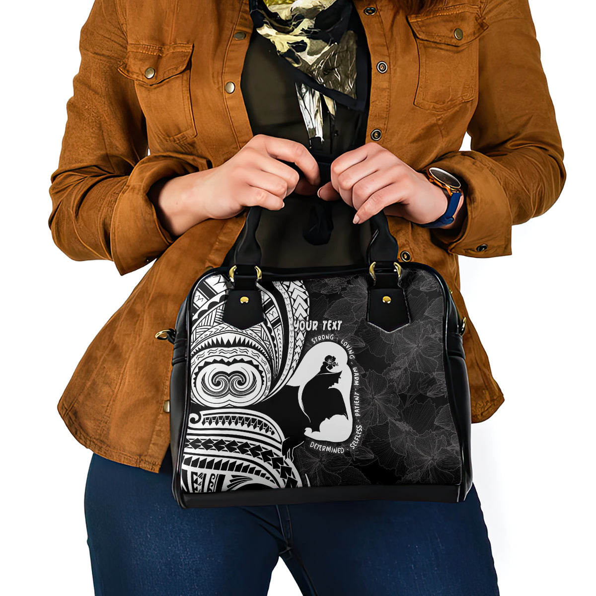 Mother's Day Shoulder Handbag Polynesia Vintage Hibiscus - Black LT7 - Polynesian Pride