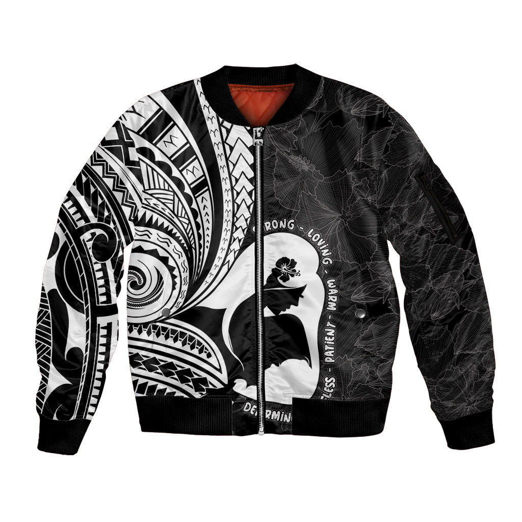 Mother's Day Sleeve Zip Bomber Jacket Polynesia Vintage Hibiscus - Black LT7 Unisex Black - Polynesian Pride