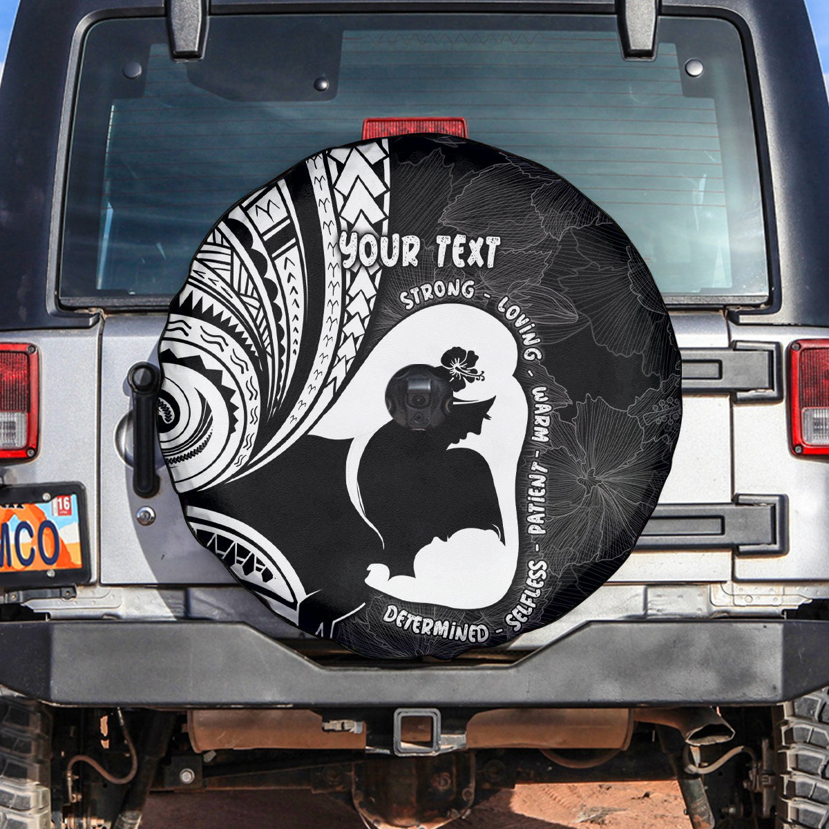 Mother's Day Spare Tire Cover Polynesia Vintage Hibiscus - Black