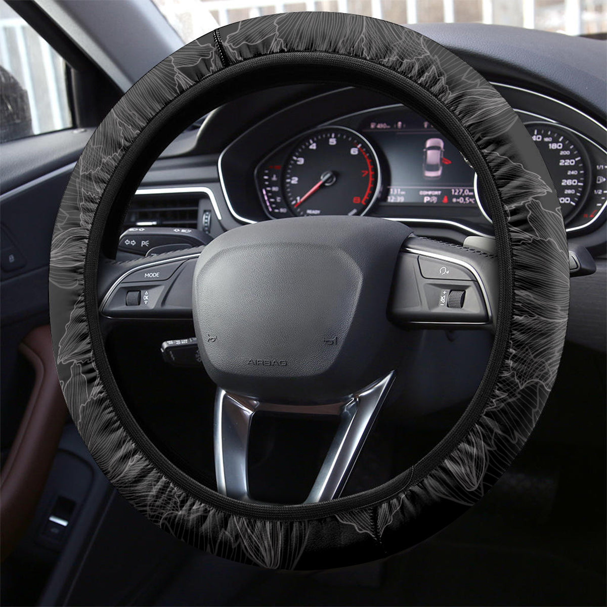 Mother's Day Steering Wheel Cover Polynesia Vintage Hibiscus - Black