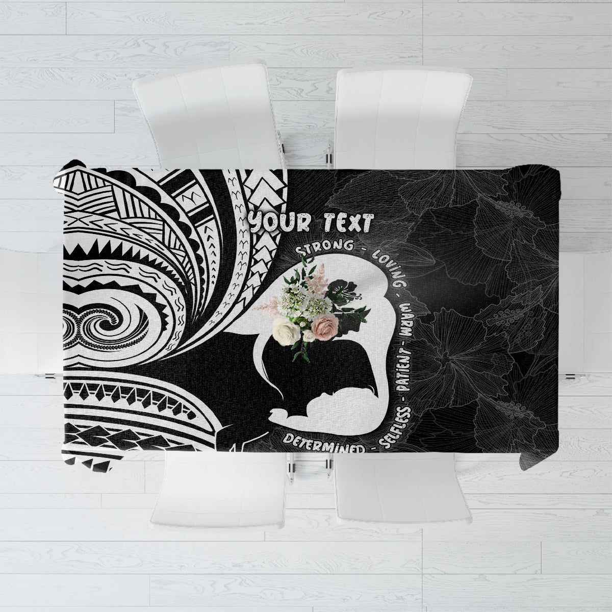 Mother's Day Tablecloth Polynesia Vintage Hibiscus - Black LT7 Black - Polynesian Pride