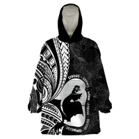 Mother's Day Wearable Blanket Hoodie Polynesia Vintage Hibiscus - Black LT7 One Size Black - Polynesian Pride