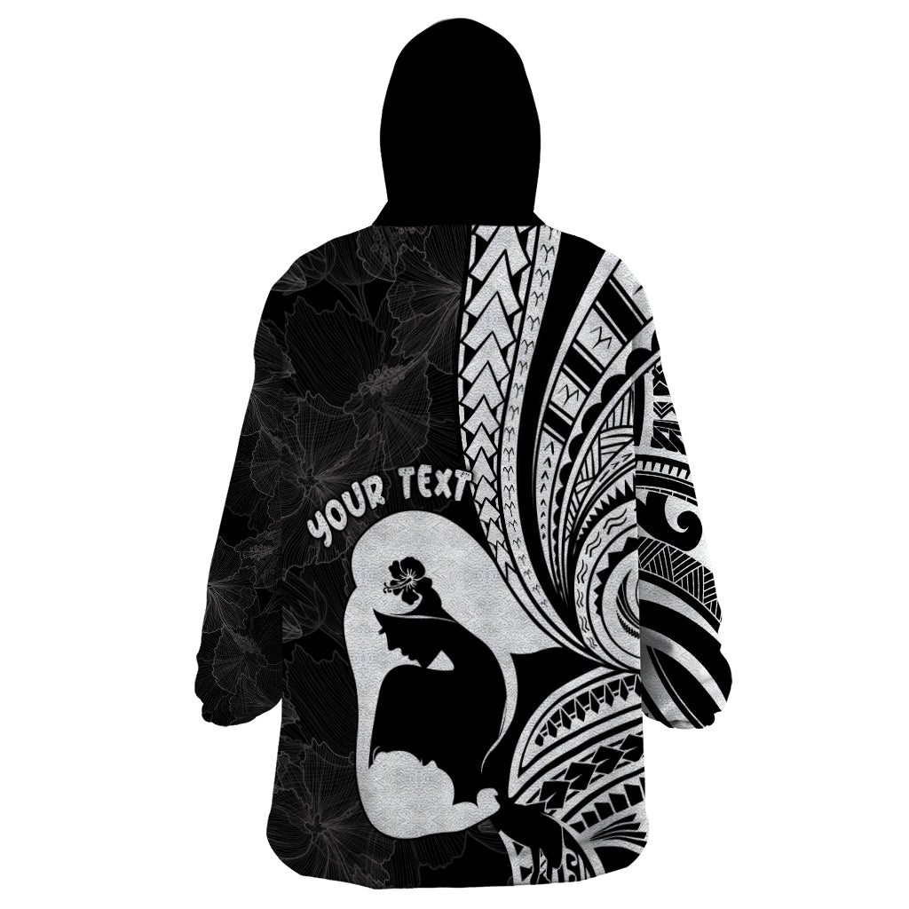 Mother's Day Wearable Blanket Hoodie Polynesia Vintage Hibiscus - Black LT7 - Polynesian Pride
