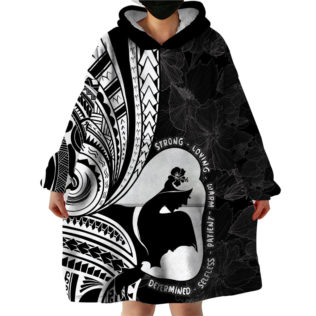 Mother's Day Wearable Blanket Hoodie Polynesia Vintage Hibiscus - Black LT7 - Polynesian Pride