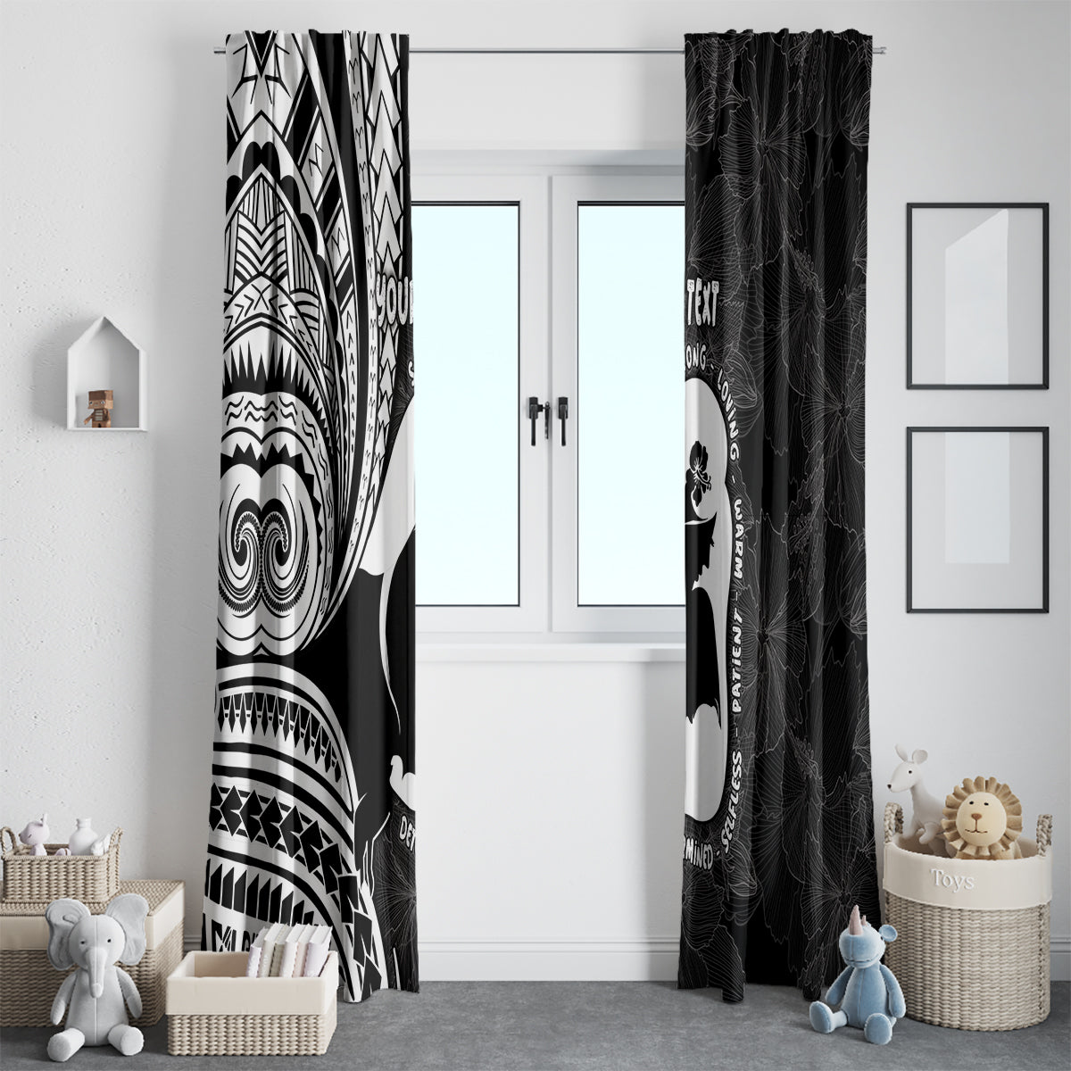 Mother's Day Window Curtain Polynesia Vintage Hibiscus - Black LT7 - Polynesian Pride