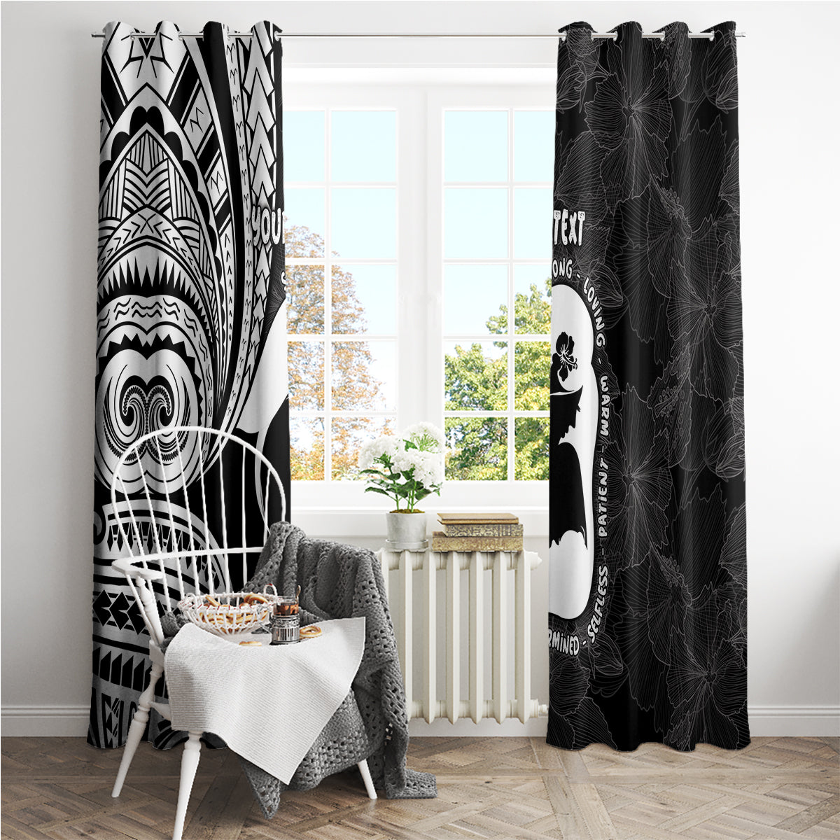 Mother's Day Window Curtain Polynesia Vintage Hibiscus - Black LT7 - Polynesian Pride