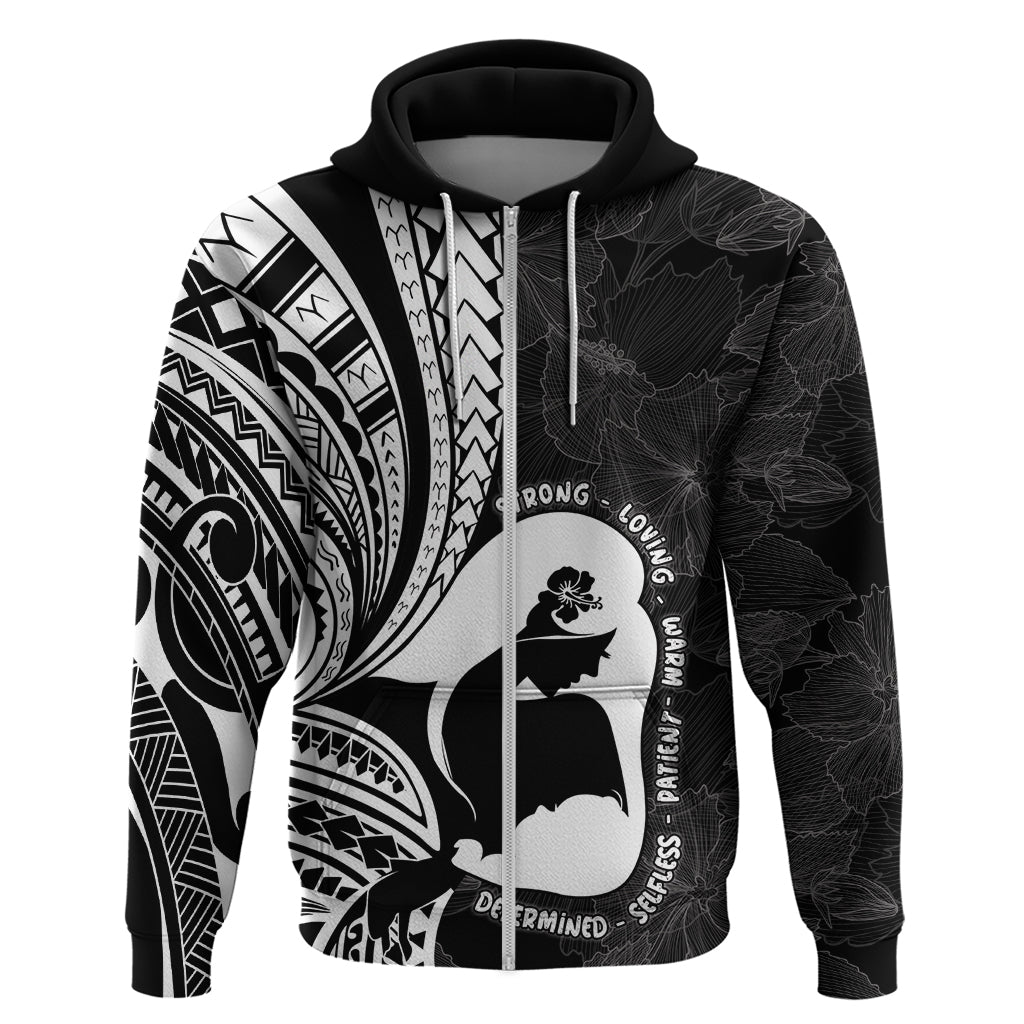 Mother's Day Zip Hoodie Polynesia Vintage Hibiscus - Black