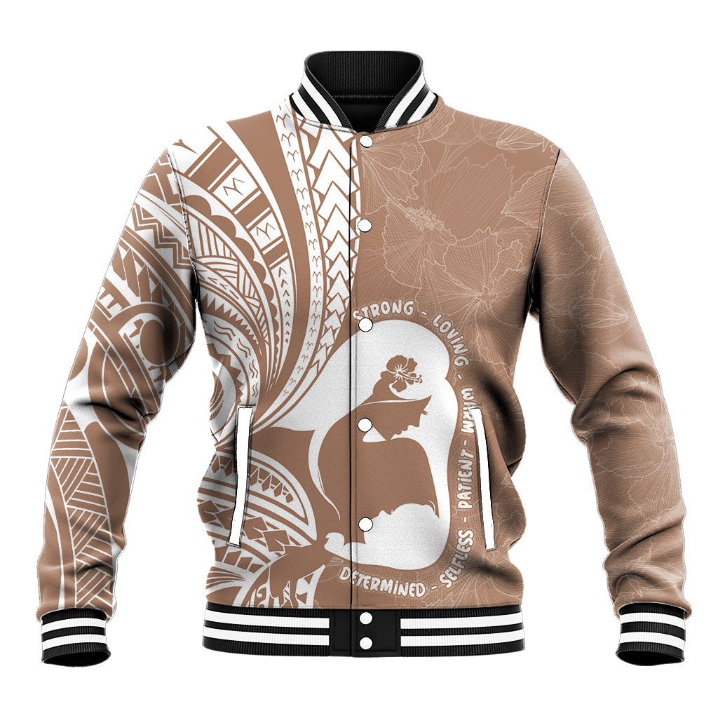 Mother's Day Baseball Jacket Polynesia Vintage Hibiscus - Brown LT7 Unisex Brown - Polynesian Pride