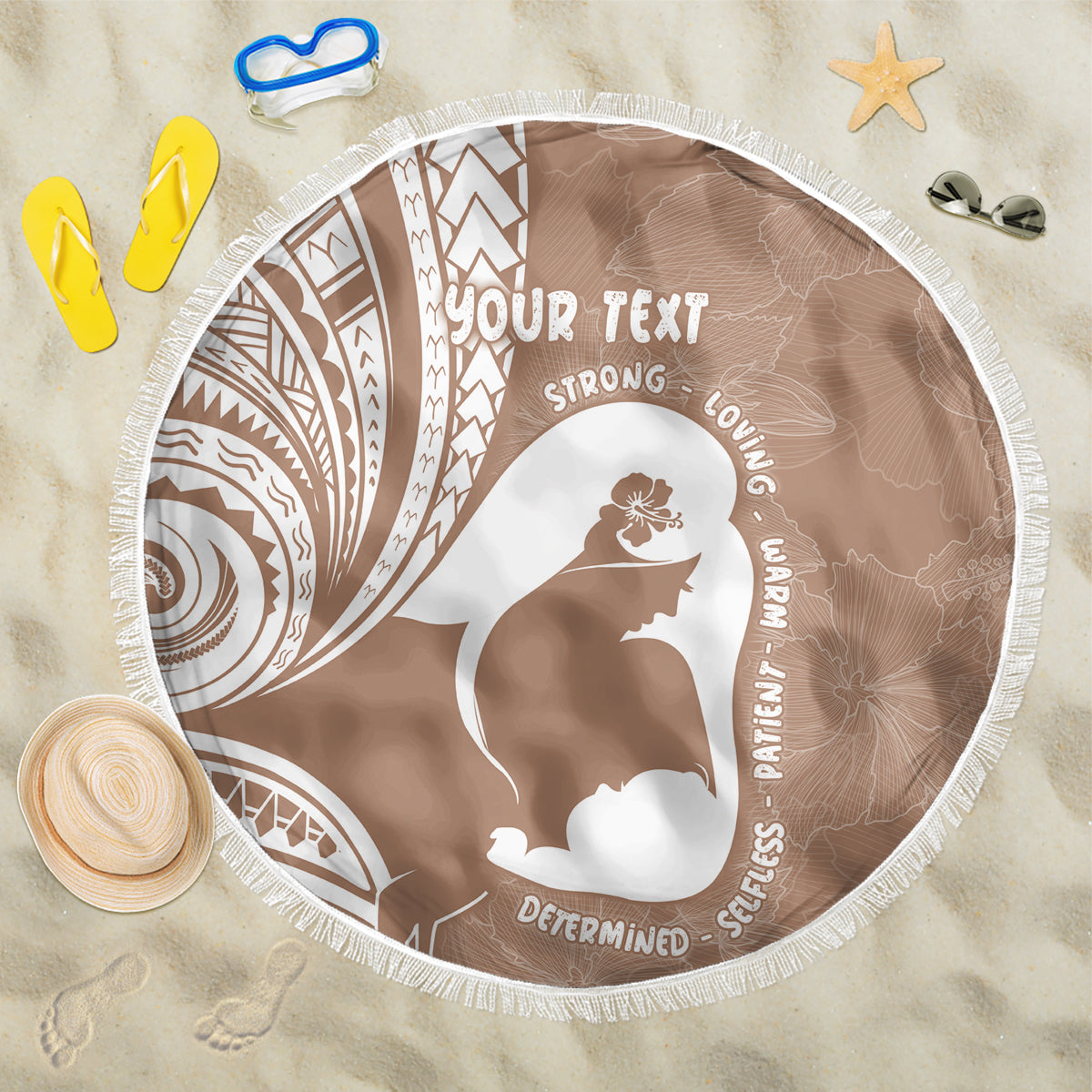 Mother's Day Beach Blanket Polynesia Vintage Hibiscus - Brown LT7 One Size 150cm Brown - Polynesian Pride
