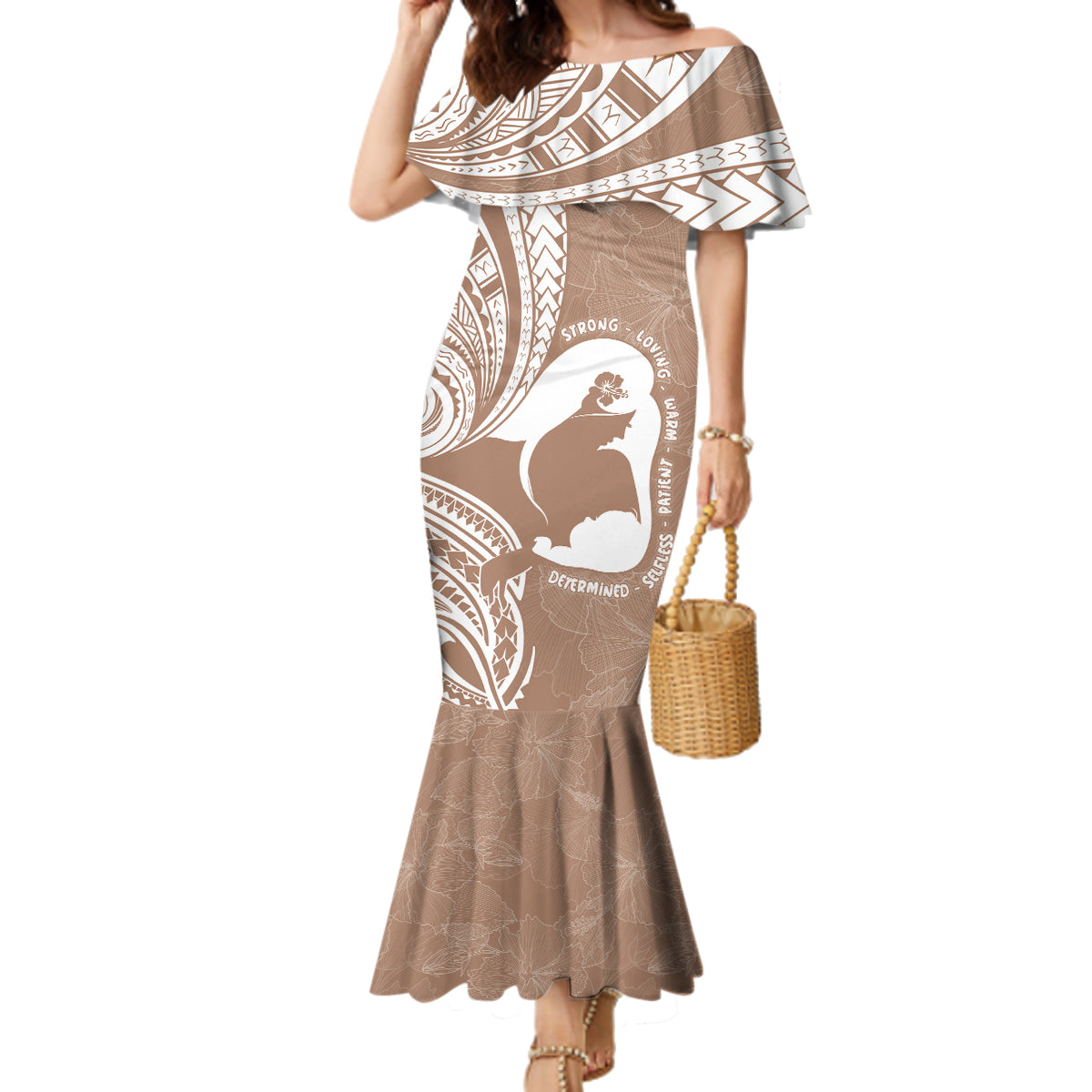 Mother's Day Family Matching Mermaid Dress and Hawaiian Shirt Polynesia Vintage Hibiscus - Brown