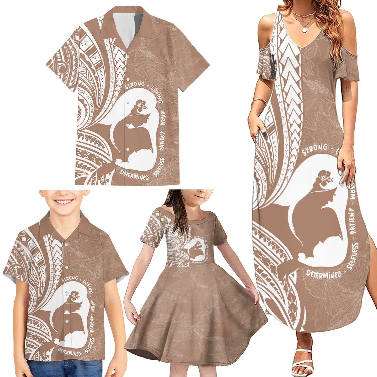 Mother's Day Family Matching Summer Maxi Dress and Hawaiian Shirt Polynesia Vintage Hibiscus - Brown