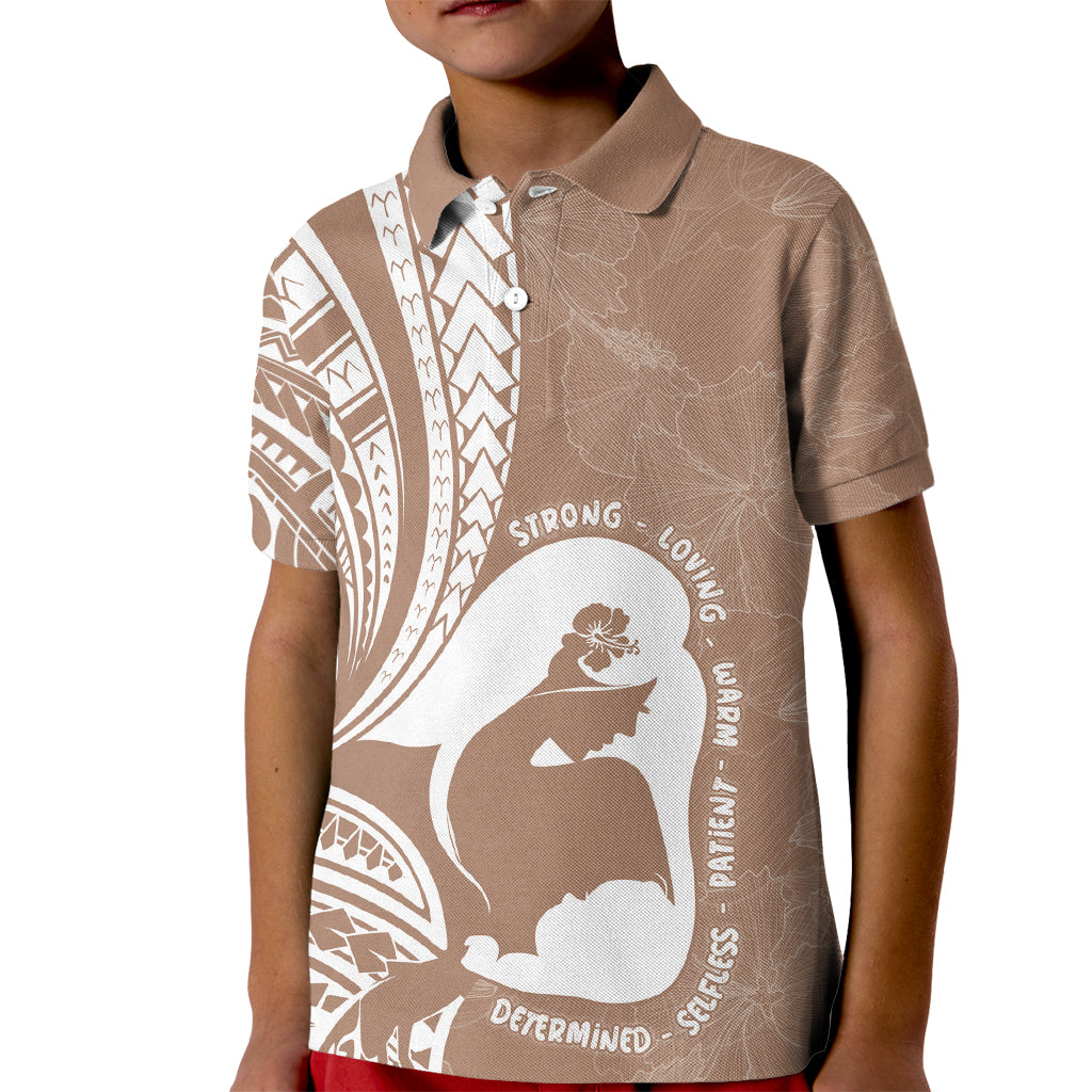 Mother's Day Kid Polo Shirt Polynesia Vintage Hibiscus - Brown