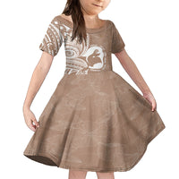 Mother's Day Kid Short Sleeve Dress Polynesia Vintage Hibiscus - Brown LT7 KID Brown - Polynesian Pride