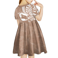 Mother's Day Kid Short Sleeve Dress Polynesia Vintage Hibiscus - Brown LT7 - Polynesian Pride