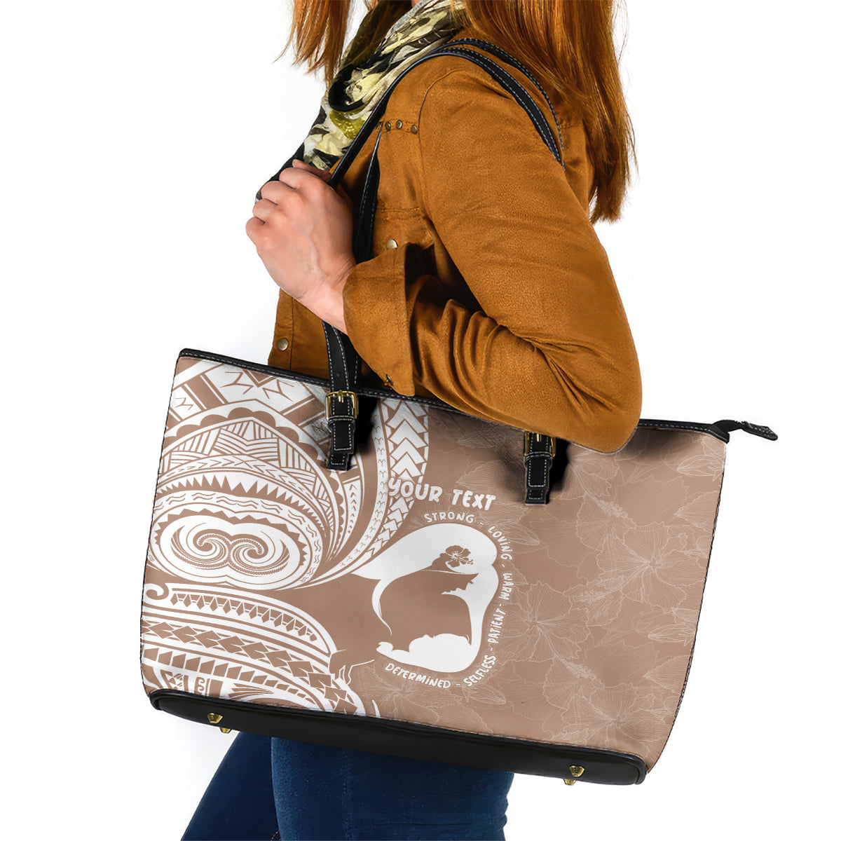 Mother's Day Leather Tote Bag Polynesia Vintage Hibiscus - Brown LT7 Brown - Polynesian Pride