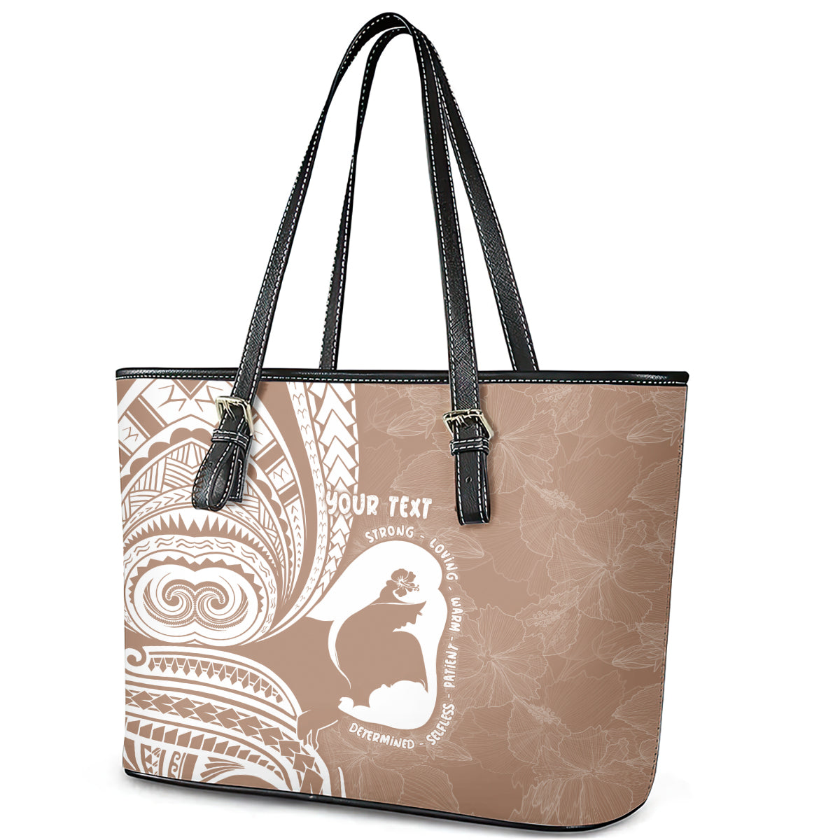 Mother's Day Leather Tote Bag Polynesia Vintage Hibiscus - Brown LT7 - Polynesian Pride