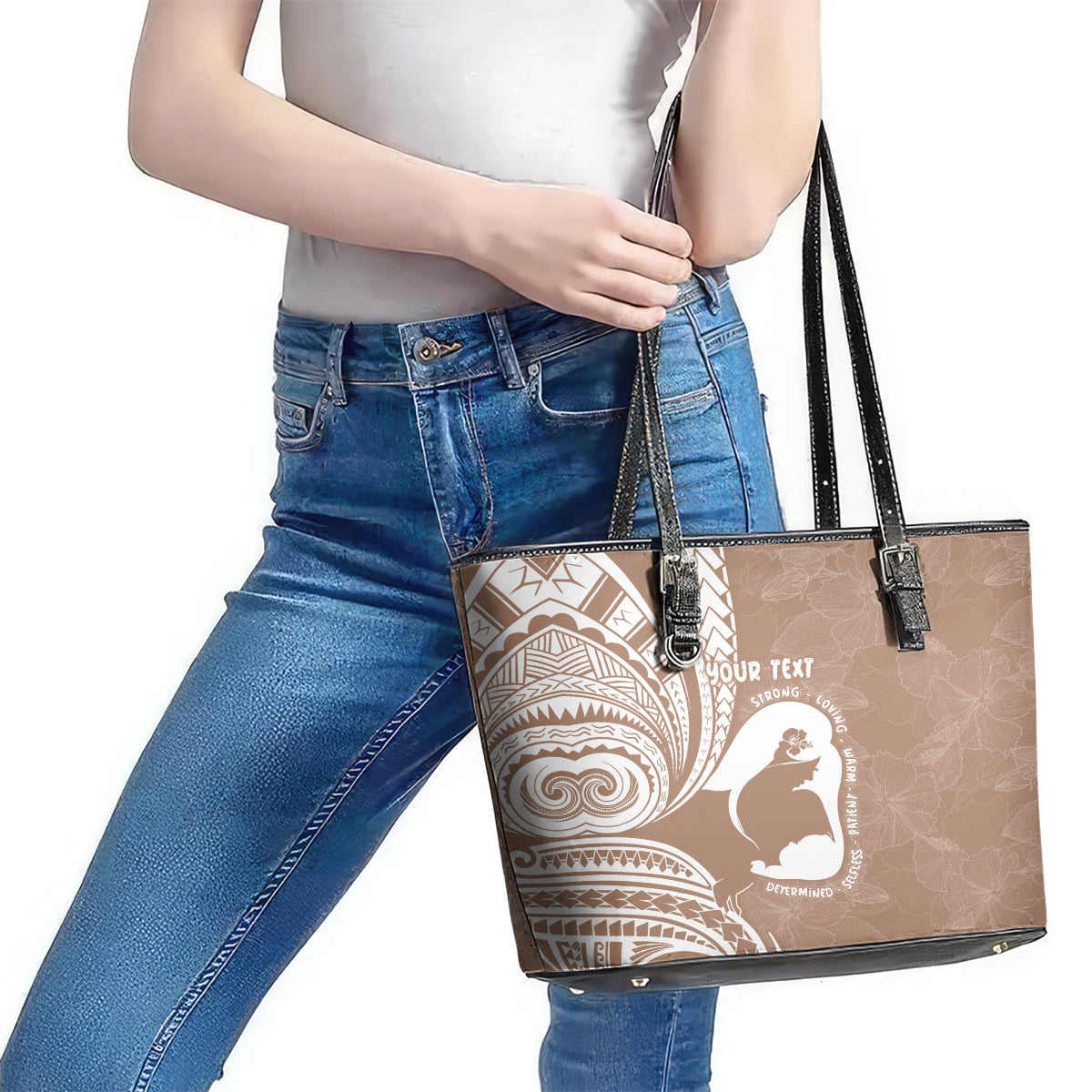 Mother's Day Leather Tote Bag Polynesia Vintage Hibiscus - Brown LT7 - Polynesian Pride