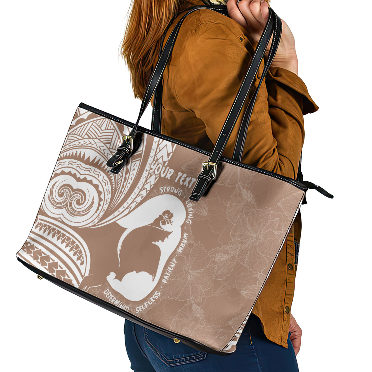 Mother's Day Leather Tote Bag Polynesia Vintage Hibiscus - Brown LT7 - Polynesian Pride