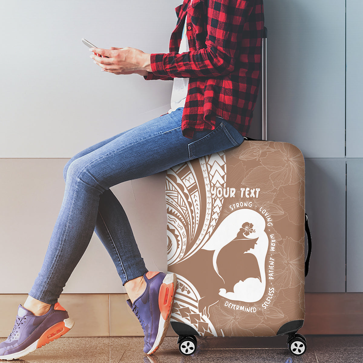 Mother's Day Luggage Cover Polynesia Vintage Hibiscus - Brown