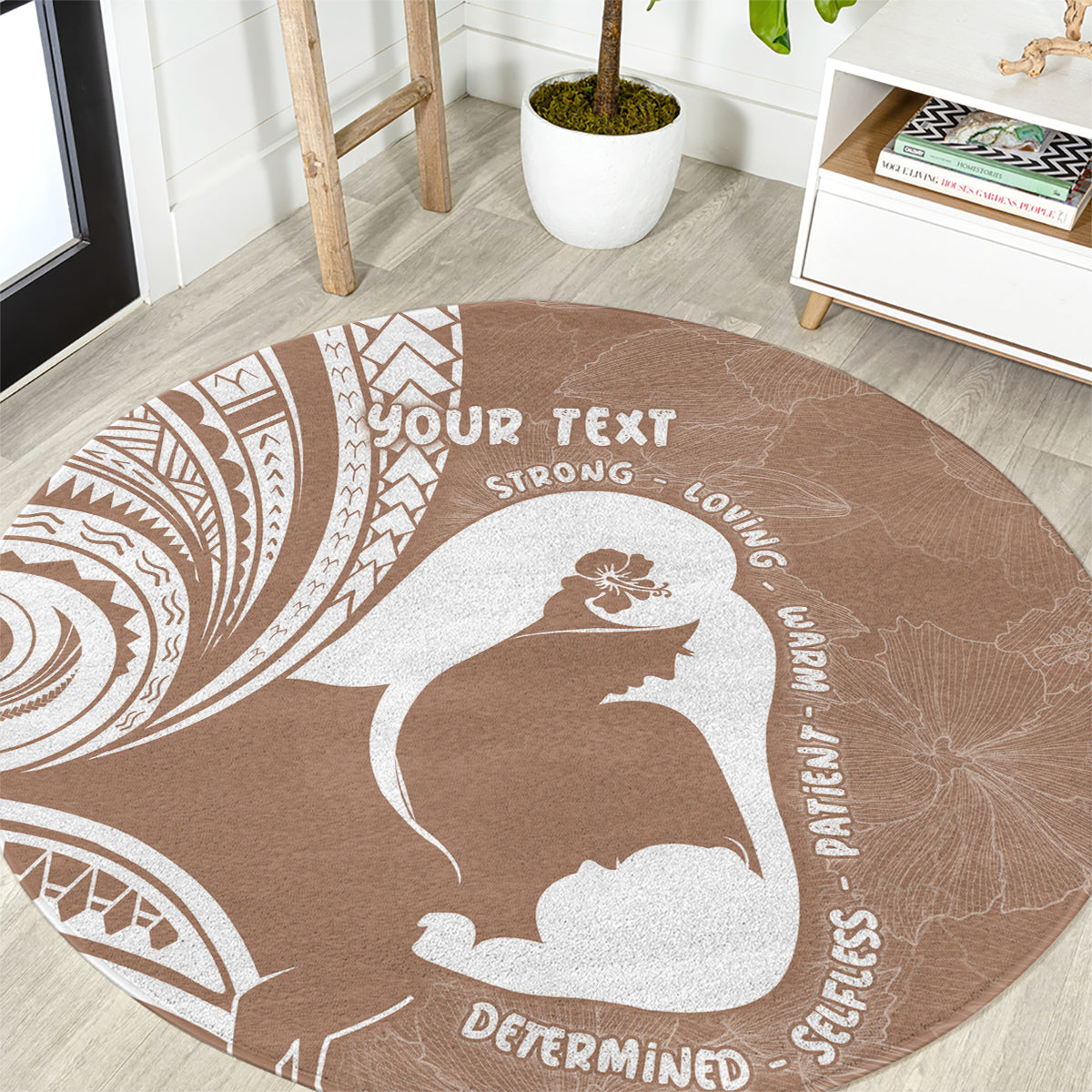 Mother's Day Round Carpet Polynesia Vintage Hibiscus - Brown