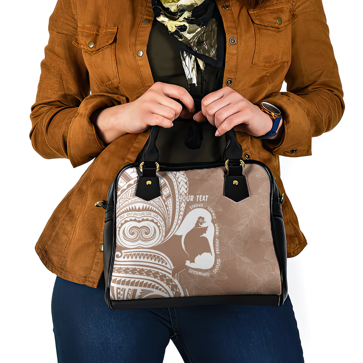 Mother's Day Shoulder Handbag Polynesia Vintage Hibiscus - Brown LT7 - Polynesian Pride