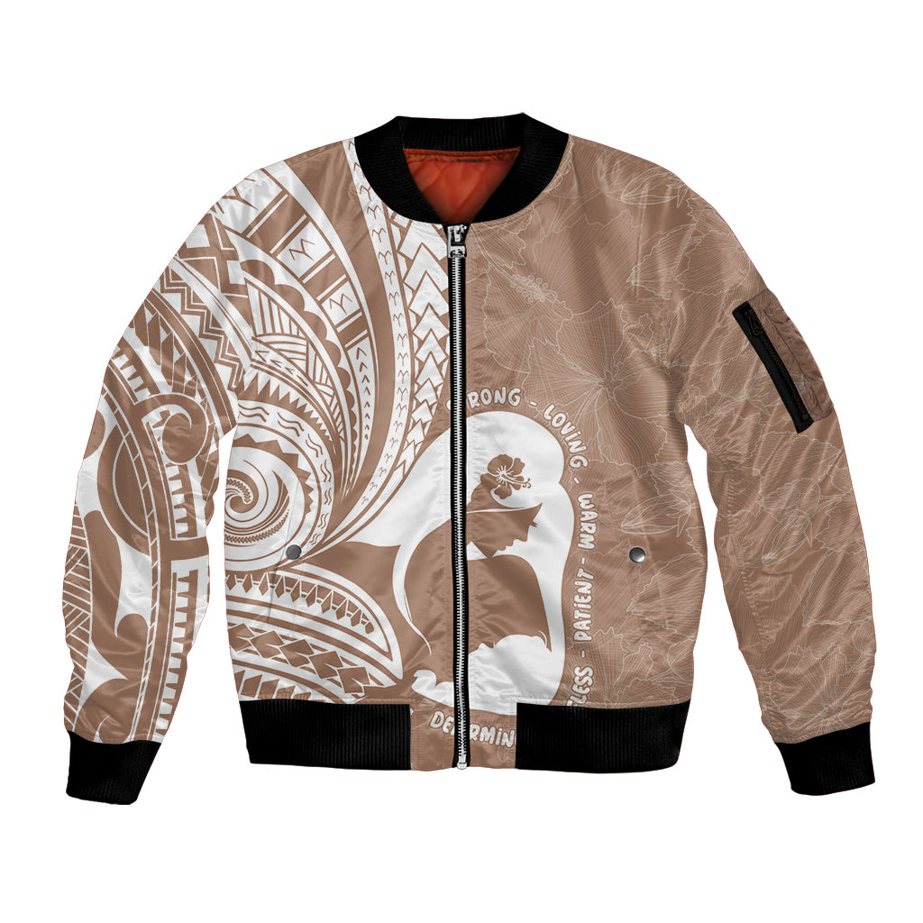 Mother's Day Sleeve Zip Bomber Jacket Polynesia Vintage Hibiscus - Brown LT7 Unisex Brown - Polynesian Pride