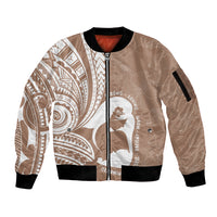 Mother's Day Sleeve Zip Bomber Jacket Polynesia Vintage Hibiscus - Brown LT7 Unisex Brown - Polynesian Pride
