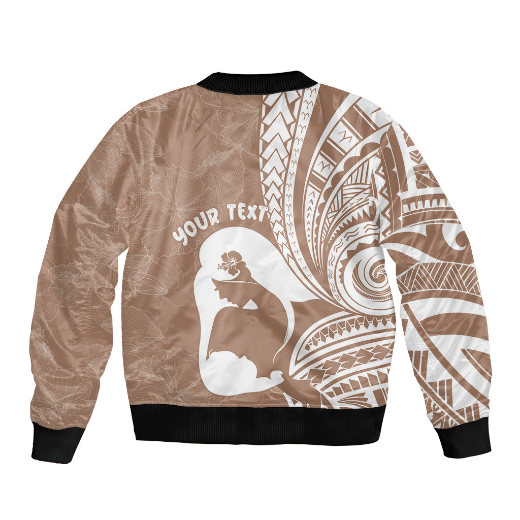 Mother's Day Sleeve Zip Bomber Jacket Polynesia Vintage Hibiscus - Brown LT7 - Polynesian Pride